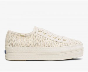 Beige Keds x Kate Spade New York Triple Up Woven Sneakers | 7608-JPYDA