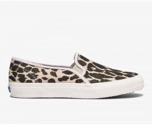 Beige / Black Keds Double Decker Leopard Slip On | 9726-RZPVK