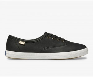 Black Keds Champion Luxe Leather Sneakers | 1543-DOLKZ