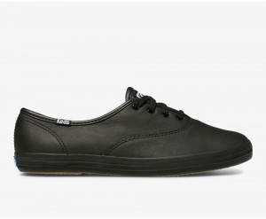 Black Keds Champion Originals Leather Sneakers | 5704-ZVJUP