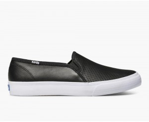 Black Keds Double Decker Perf Leather Slip On | 6013-MSVJD