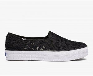 Black Keds Triple Decker Floral Embroidery Slip On | 4780-RYETX