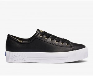 Black Keds Triple Kick AMP Leather Sneakers | 6358-BEMGY