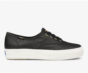 Black Keds Triple Metallic Twill Sneakers | 4582-GMLKQ