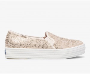 Gold Keds Triple Decker Snake Suede Slip On | 9028-OARIW