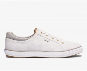 White Keds Center II Subtle Stripe Sneakers | 8642-VFNOT