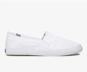 White Keds Clipper Washed Solids Slip On | 1236-XYIPO