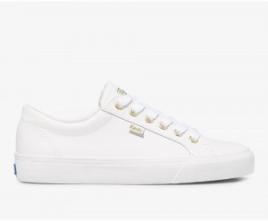 White Keds Jump Kick Leather Sneakers | 5032-QGFSR