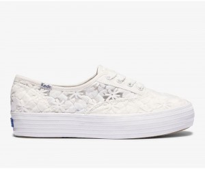 White Keds Triple Floral Embroidery Sneakers | 1547-ADGRB