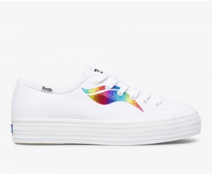 White Keds Triple Kick Rainbow Wave Sneakers | 9701-NJMQZ