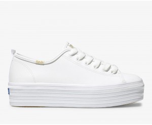 White Keds Triple Up Leather Sneakers | 0769-GZJNF