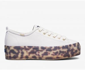 White Keds Triple Up Leather Tortoise Foxing Sneakers | 2640-SUHXI