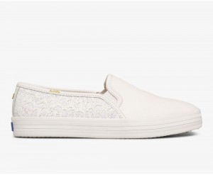 White Keds x Kate Spade New York Double Decker Embroidered Leather Slip On | 9748-ZWMJH