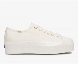 White Keds x Kate Spade New York Triple Up Faille Logo Foxing Sneakers | 5208-MEVIL