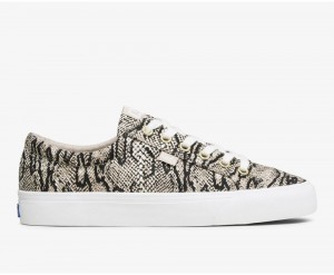 White / Black Keds Jump Kick Snake Sneakers | 7392-ZBSCR