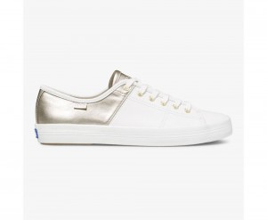 White / Silver Keds Kickstart 50/50 Leather Metallic White/Silver Sneakers | 6109-BRPJC