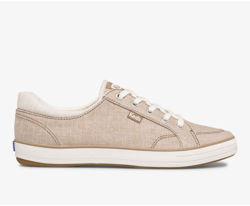 Beige Keds Center II Chambray Stripe Sneakers | 0719-CFVIB