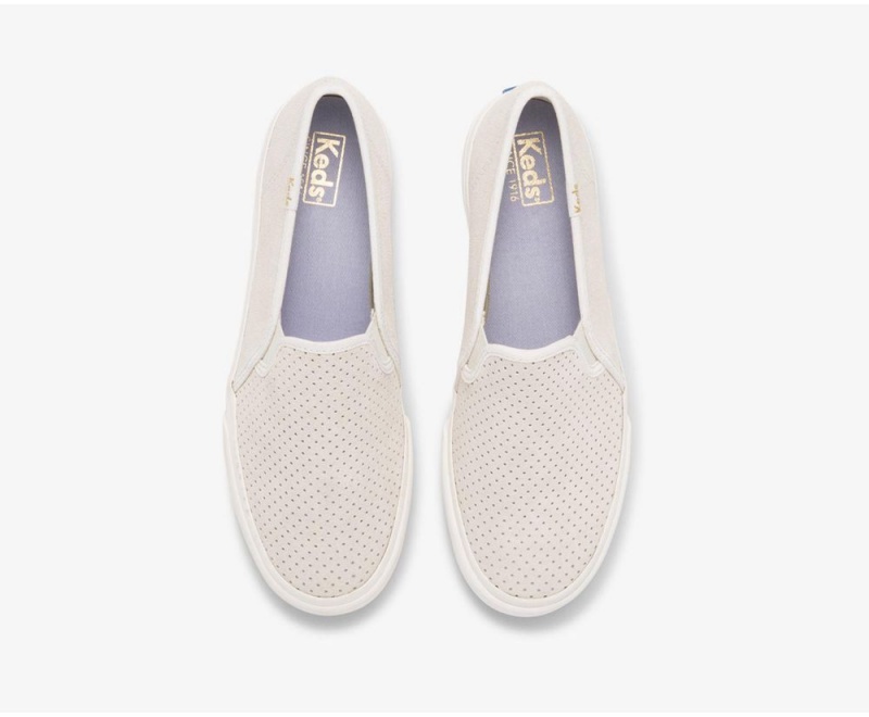 Beige Keds Double Decker Perf Suede Slip On | 0678-ARYMB