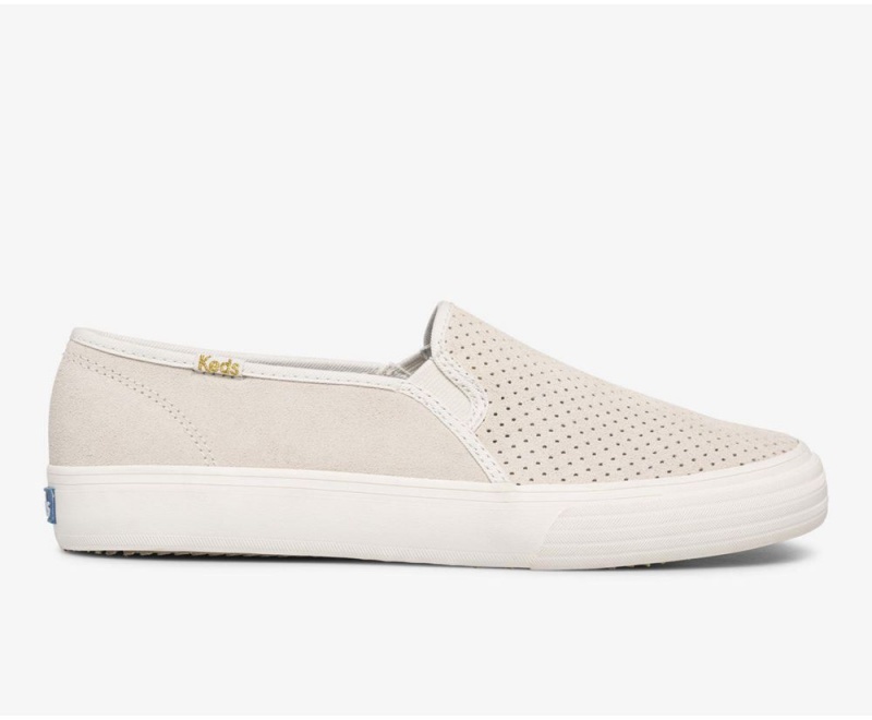 Beige Keds Double Decker Perf Suede Slip On | 0678-ARYMB