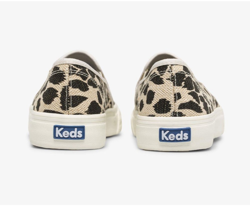 Beige / Black Keds Double Decker Leopard Slip On | 9726-RZPVK