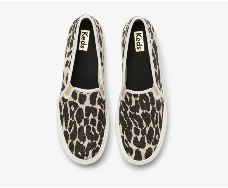 Beige / Black Keds Double Decker Leopard Slip On | 9726-RZPVK