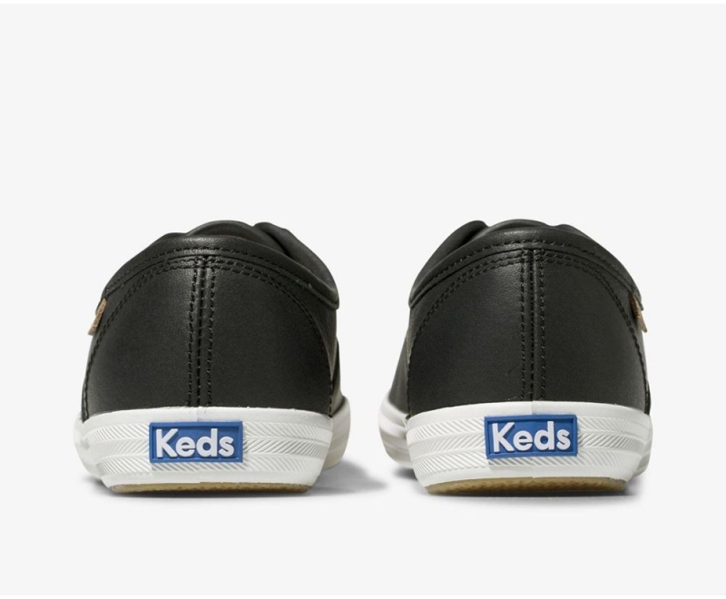 Black Keds Champion Luxe Leather Sneakers | 1543-DOLKZ