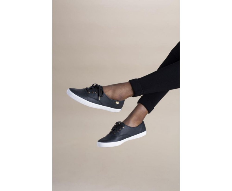 Black Keds Champion Luxe Leather Sneakers | 1543-DOLKZ