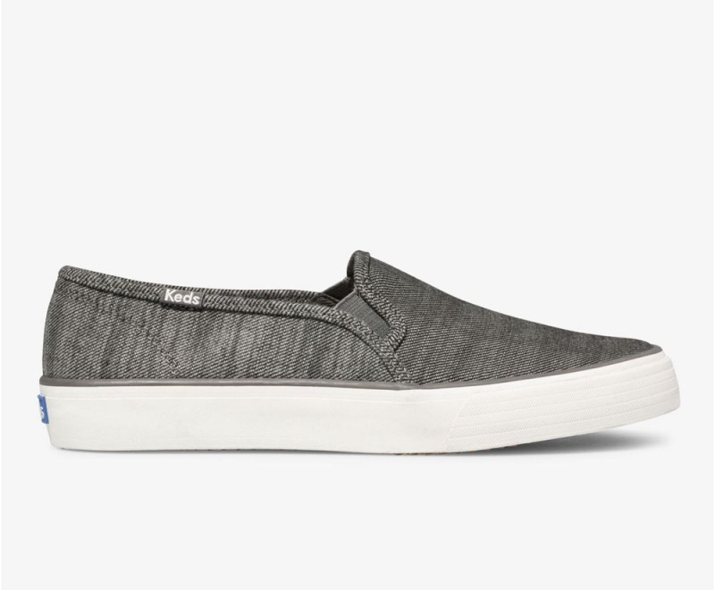 Black Keds Double Decker Brushed Denim Slip On | 7386-LCFNJ