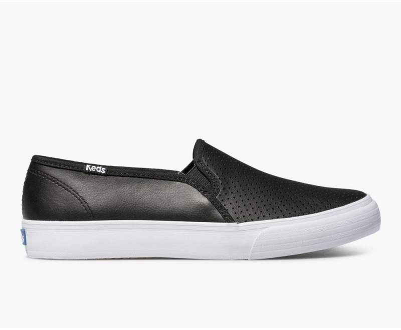 Black Keds Double Decker Perf Leather Slip On | 6013-MSVJD