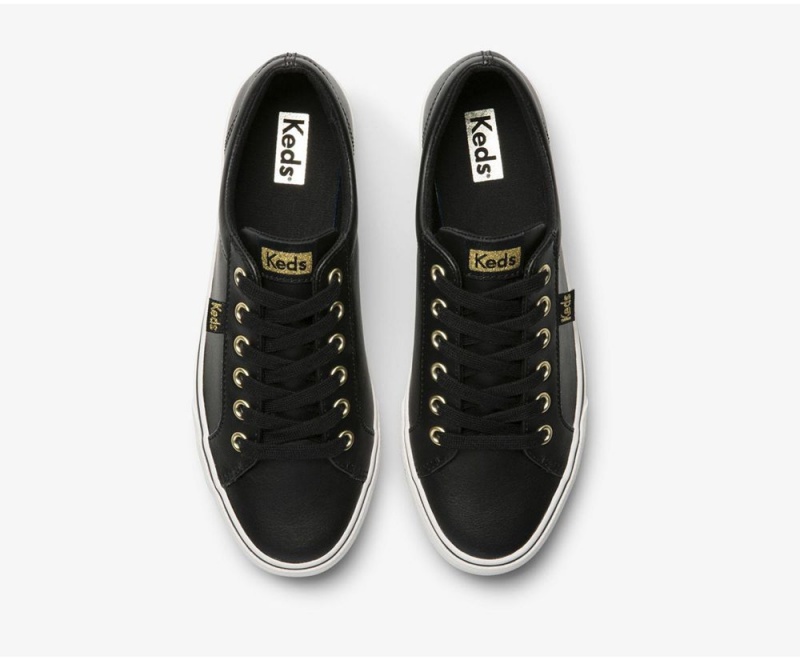 Black Keds Jump Kick Leather Sneakers | 6384-FNOSU