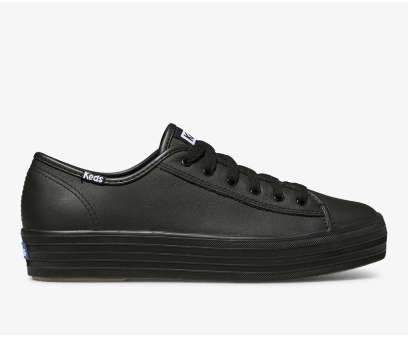 Black Keds Triple Kick Leather Sneakers | 5697-NJQPI