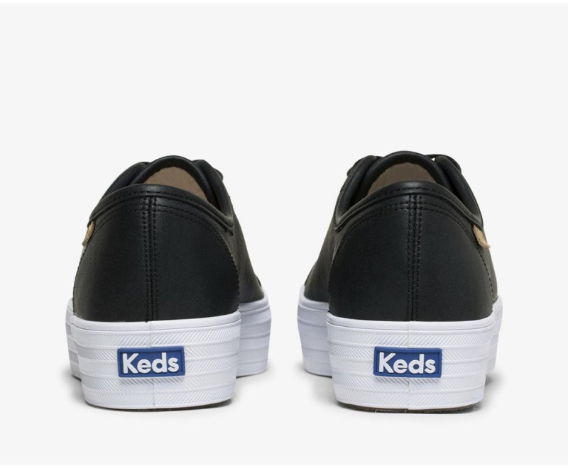 Black Keds Triple Kick Luxe Leather Sneakers | 4761-ZHYJI