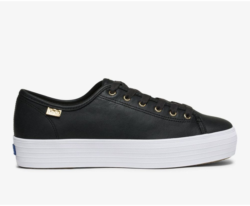 Black Keds Triple Kick Luxe Leather Sneakers | 4761-ZHYJI