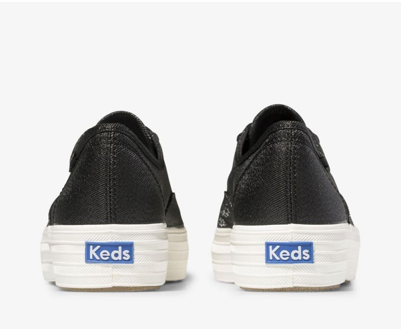 Black Keds Triple Metallic Twill Sneakers | 4582-GMLKQ