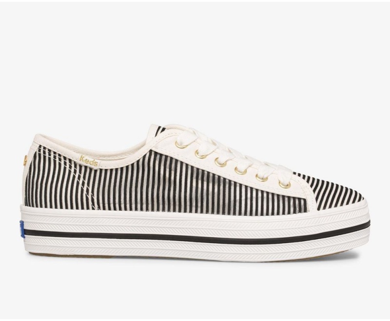 Black Keds x Kate Spade New York Triple Kick Stripe Mesh Sneakers | 6735-MTZNL