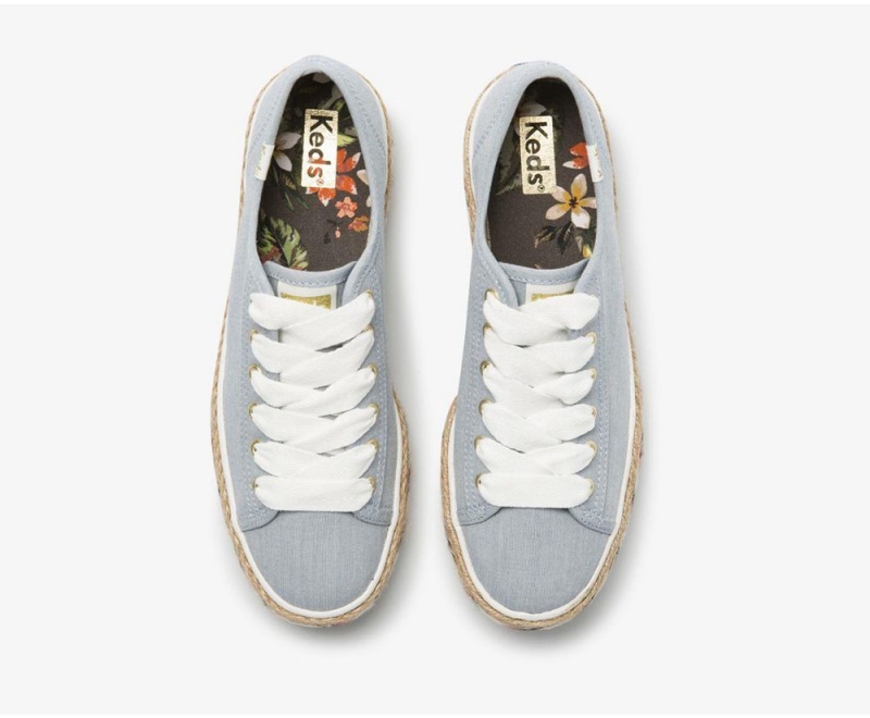 Blue Keds Triple Kick Jute Chambray Sneakers | 8514-FZHQT