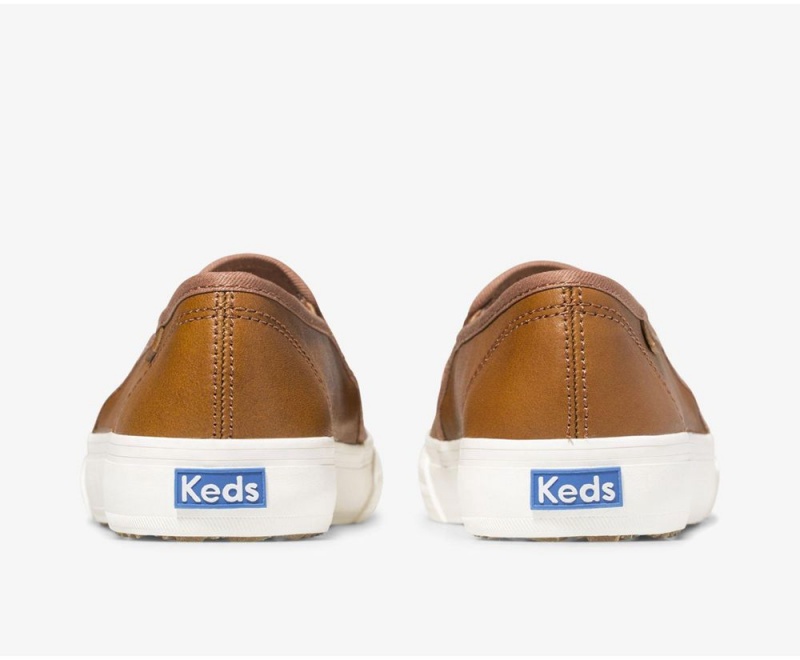 Brown Keds Double Decker Leather Slip On | 7369-NQATX