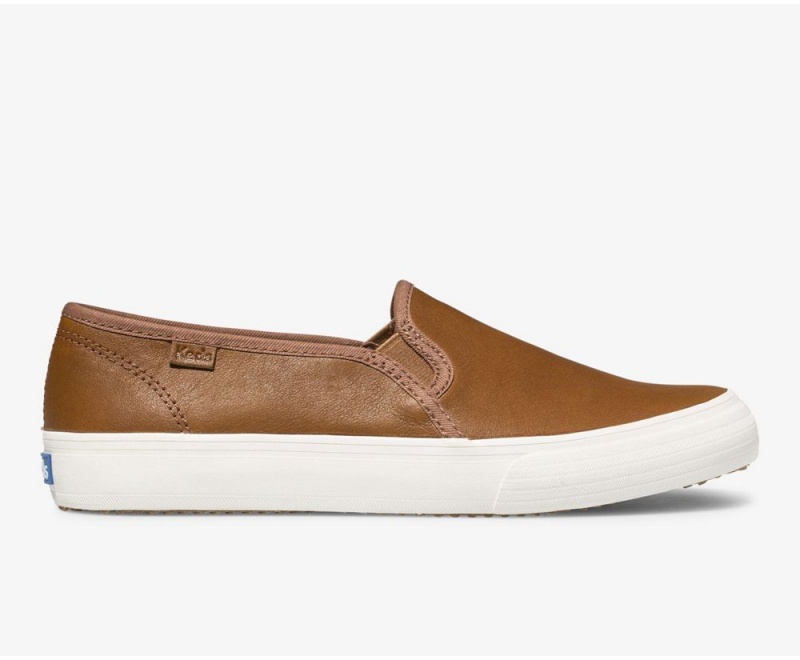 Brown Keds Double Decker Leather Slip On | 7369-NQATX