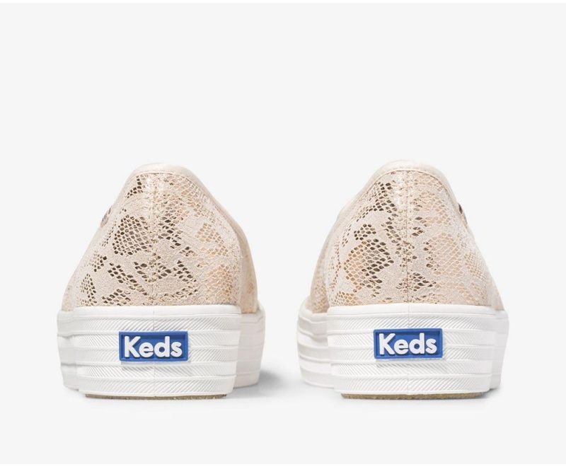 Gold Keds Triple Decker Snake Suede Slip On | 9028-OARIW