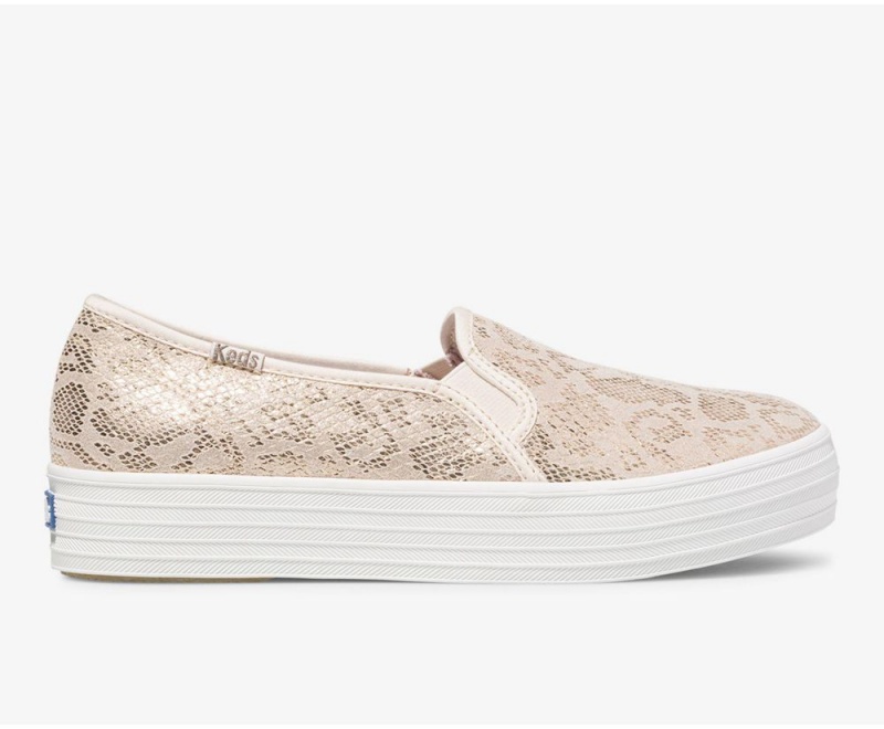 Gold Keds Triple Decker Snake Suede Slip On | 9028-OARIW