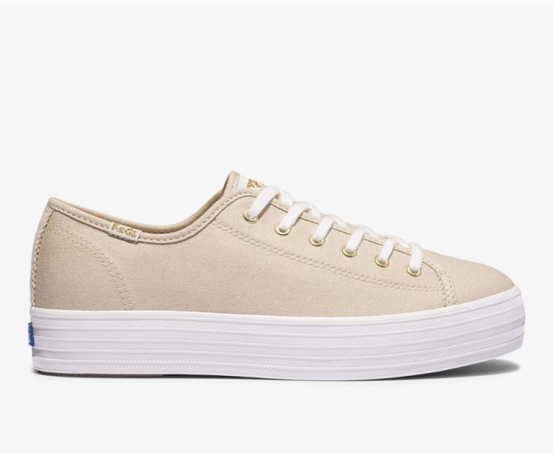 Gold Keds Triple Kick Metallic Canvas Sneakers | 3690-JUQRZ