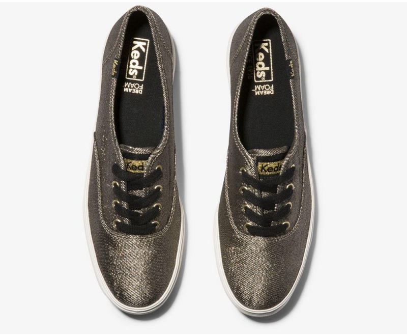 Gold Keds Triple Metallic Twill Sneakers | 5071-GALKD