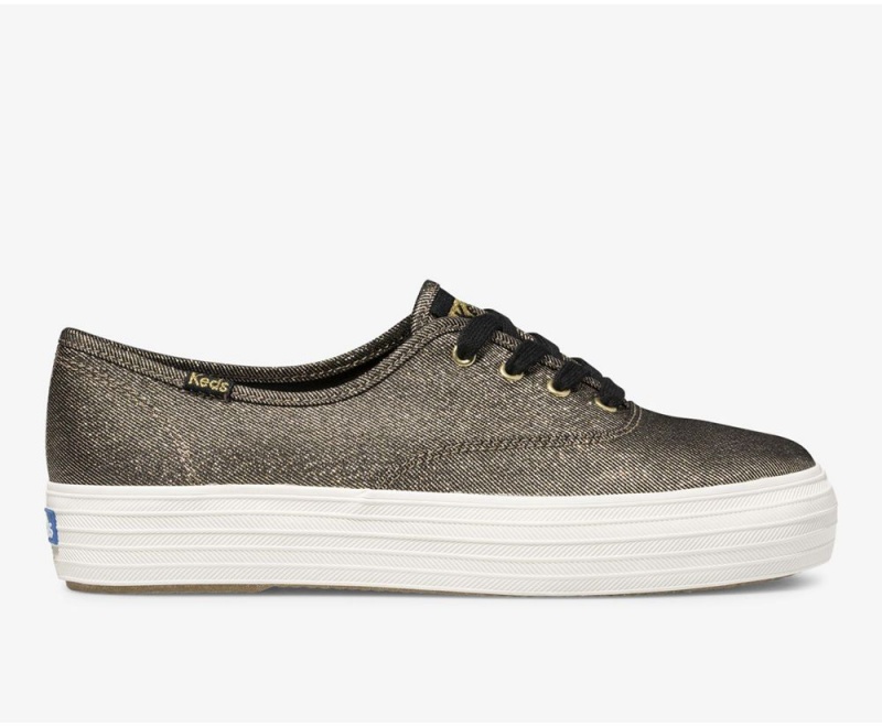 Gold Keds Triple Metallic Twill Sneakers | 5071-GALKD