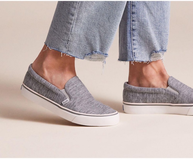 Grey Keds Jump Kick Slip Jersey Slip On | 8910-VHZAC