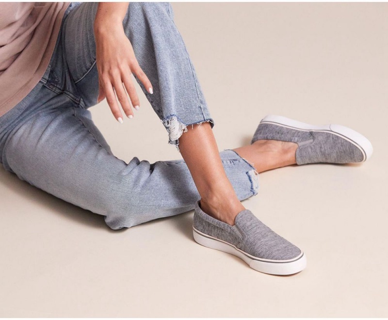 Grey Keds Jump Kick Slip Jersey Slip On | 8910-VHZAC