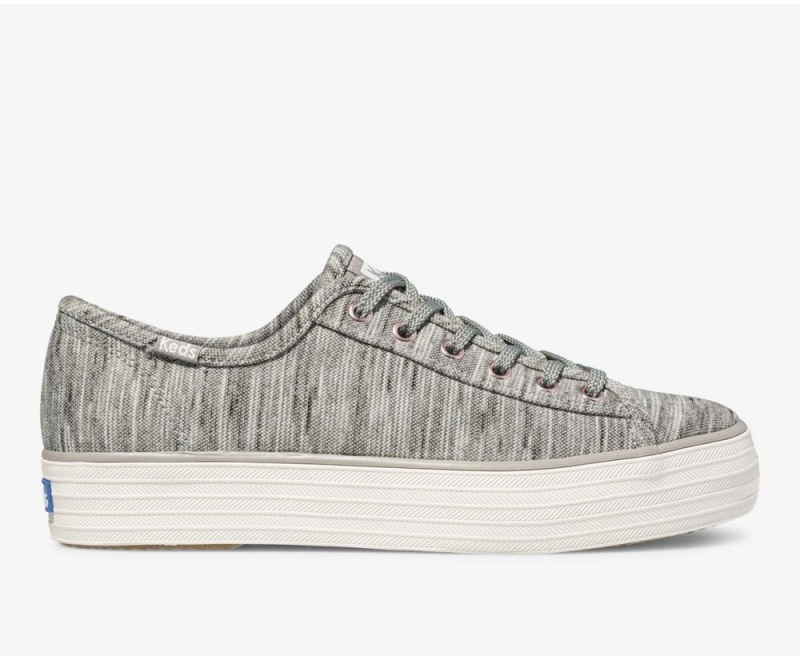 Grey Keds Triple Kick Heathered Stripe Knit Sneakers | 4218-ITXFA