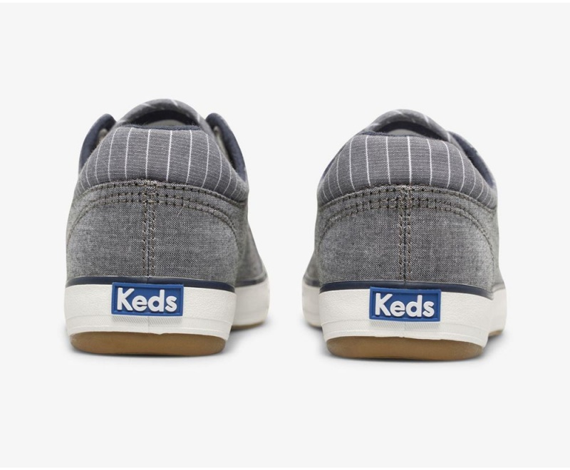 Navy Keds Center II Chambray Stripe Sneakers | 7604-IEZVG