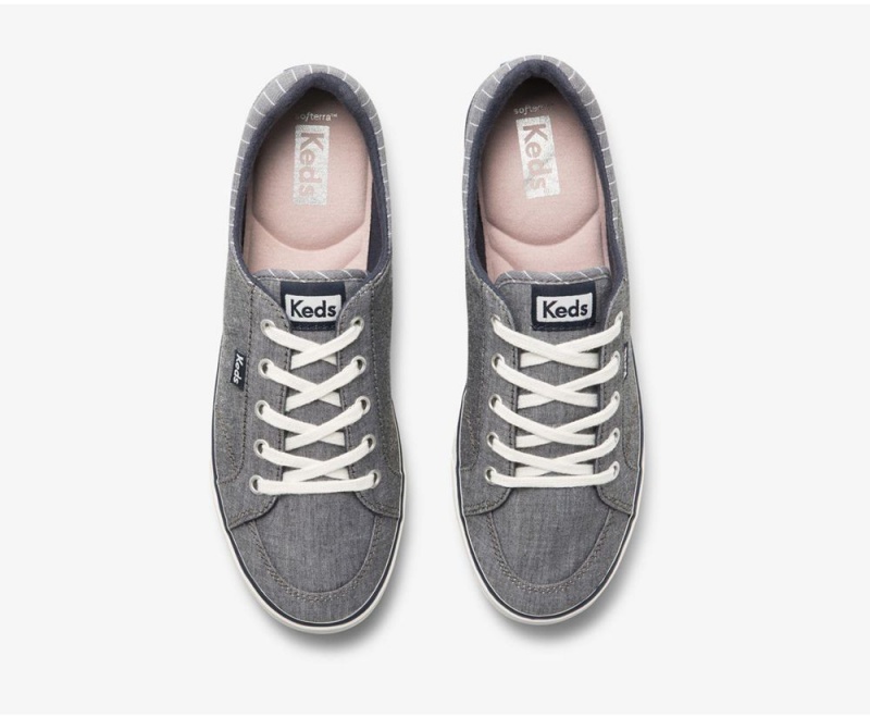 Navy Keds Center II Chambray Stripe Sneakers | 7604-IEZVG