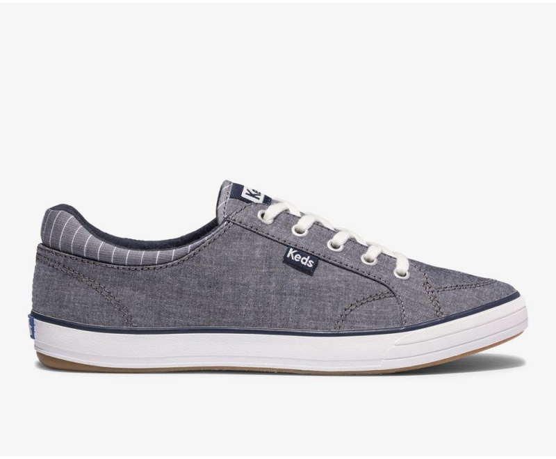 Navy Keds Center II Chambray Stripe Sneakers | 7604-IEZVG