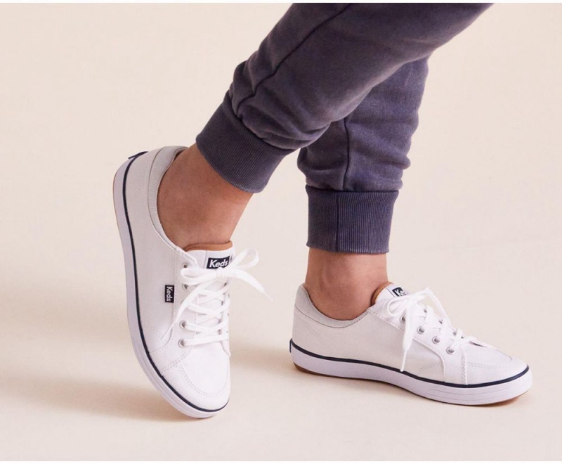 White Keds Center II Canvas Stripe Sneakers | 2769-MWAYX